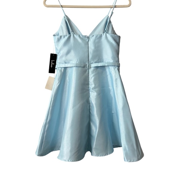 Lulus Light‎ Blue Satin Mini Dress V Neck Sleeveless Cocktail Party Small NWT - Picture 7 of 7